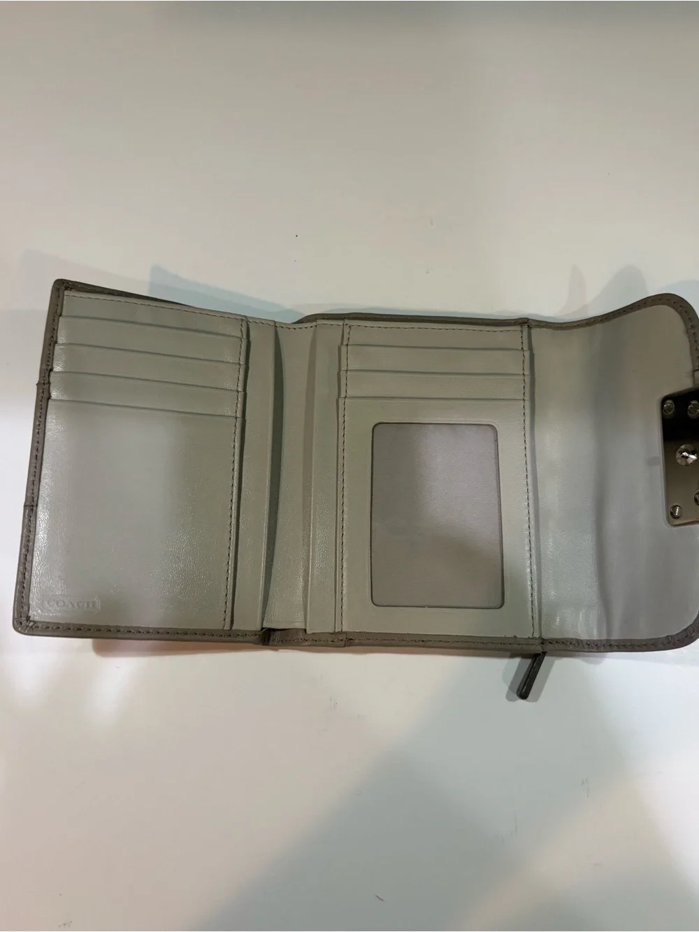 Vintage Coach Gray/Taupe Leather Kristin Wallet with Silver-Tone Hardware